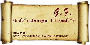 Grünsberger Filomén névjegykártya